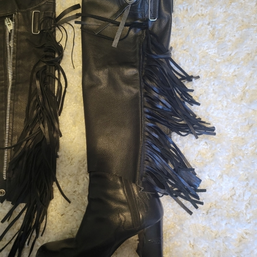 black leather half chaps